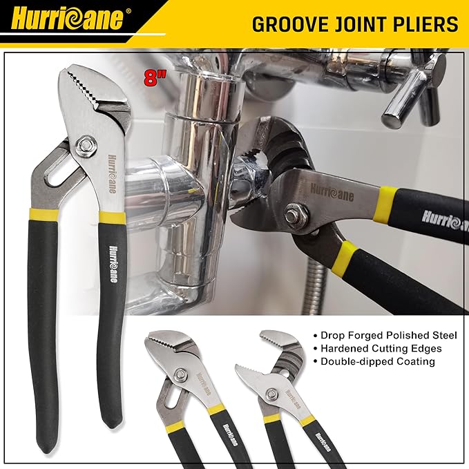 HURRICANE 7-Piece Pliers Set - 8 Inch Groove Joint, Slip Joint, 7 Inch Linesman, 6 Inch Diagonal, Long Nose, Mini Long Nose for DIY & Home Use