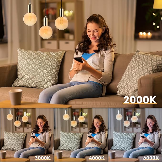 Globe Decorative Light Bulbs Warm, Oversized Vintage Edison Dimmable LED Bulb, 3.5W Low Lumen Eye-Caring Soft Dim Lighting for Mood(Not Daylight White), E26 Medium Base, Amber RN G125