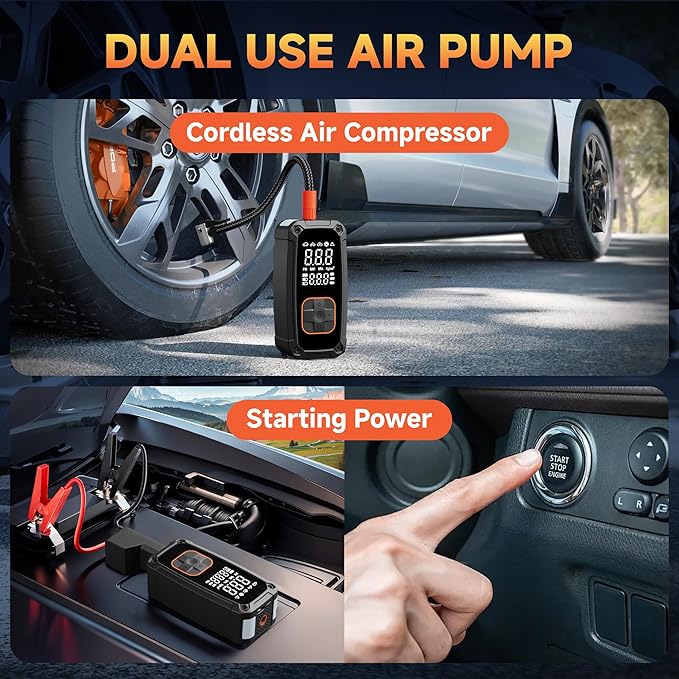 Tire Inflator Portable Air Compressor - 150PSI Electric Air Pump for Car Tires,Air Compressor Portable with Tire Pressure Gauge for Motorcycle,Bike, Car, Ball (Dual Type) (Orange)