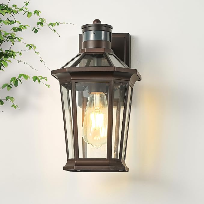 VIANIS Motion Sensor Outdoor Lights, Oil Rubbed Bronze Dusk to Dawn Outdoor Wall Lights Exterior, Waterproof Wall Lantern with Tempered Glass, Modern Outside Wall Sconce for Garage Front Porch, E26