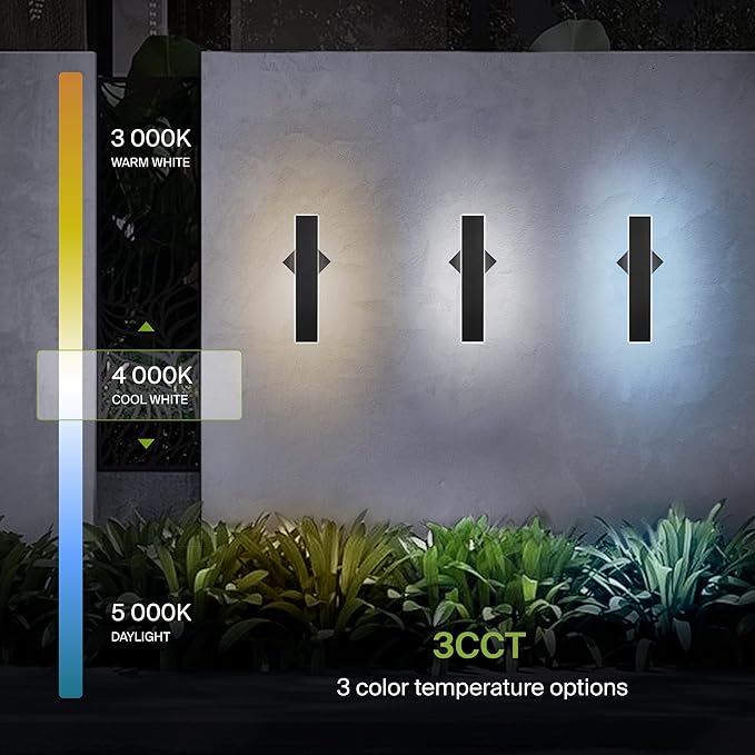 ASD LED 18" Long Wall Mount Light Fixture, Outdoor & Indoor Linear Sconce | 3CCT, Dimmable, Waterproof, Anti-Rust, ETL Listed | 18W 1200LM 3000-5000K 100-277V | Exterior Porch Lighting | Black, 2 Pack