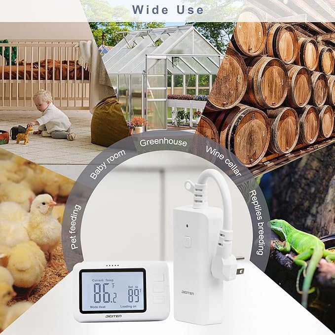 DIGITEN Wireless Thermostat Outlet Temperature Controlled Outlet with Power Cord for Heating and Cooling, Remote Control Plug in Thermostat 1800w for Space Heater, Fan, AC