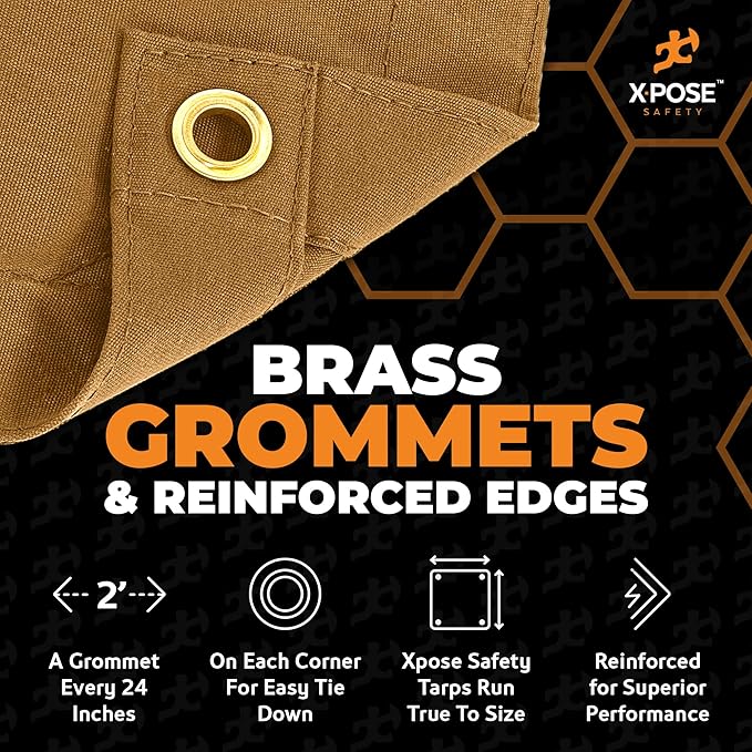 Xpose Safety Canvas Tarp - 10oz Tan Canvas Tarps Heavy Duty Water Resistant with Brass Grommets- Multipurpose Outdoor Tarpaulin for Camping, Canopy, Trailer, Equipment Cover 10' x 12'