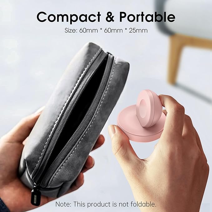 Portable Magnetic Charging Dock for Apple Watch, Wireless Fast Watch Charger Stand with Charging Cable, Support Nightstand Mode, Compatible with Apple Watch Series 10 9 8 7-Pink