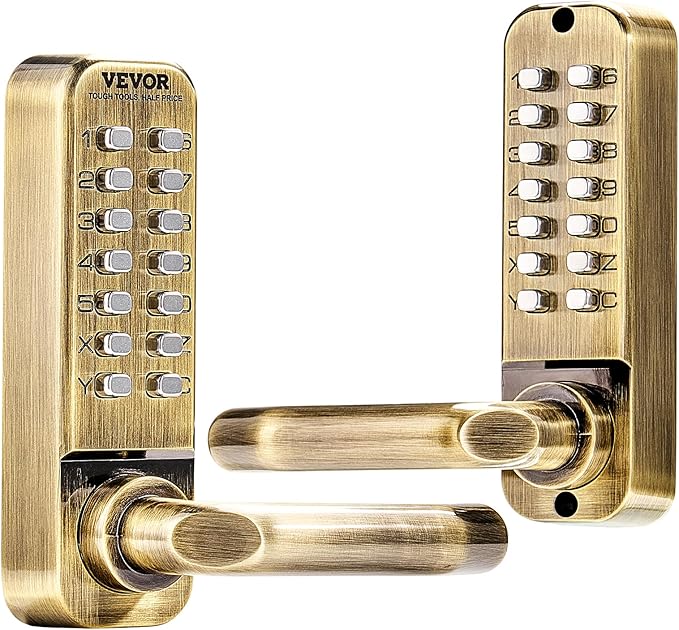 VEVOR Mechanical Keyless Entry Door Lock, 14 Keys, Mechanical Keypad with Handle, Double-Sided Stainless Steel Waterproof Keyless Gate Lock, for Home Office Fence Garage