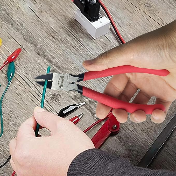 8-Piece Tool Set with Case Including 10” Groove Joint Pliers, 8.3” Long Nose, 8.3” Linesman, 7.5” Diagonal, 6” Flush Cutter, 5” Long Nose, 5” 170 Cutter, 25mm Rubber Mallet for DIY & Home Use