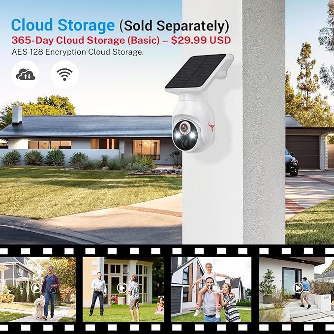1080p Security Camera Wireless with Solar Panel, AI Human Detection, 2-Way Audio, Color Night Vision, 2.4G WiFi Only, Cloud Storage (Sold Separately), Indoor/Outdoor Surveillance Bullet Cam (WiFi)