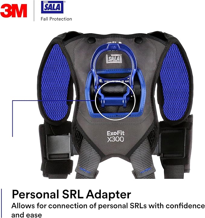 3M 1113010 DBI-SALA ExoFit X300 Comfort Vest Safety Harness Fall Protection, OSHA, ANSI, General Industry, Aluminum Back D-Ring, Auto-Locking Quick Connect Leg and Chest Straps, X-Large