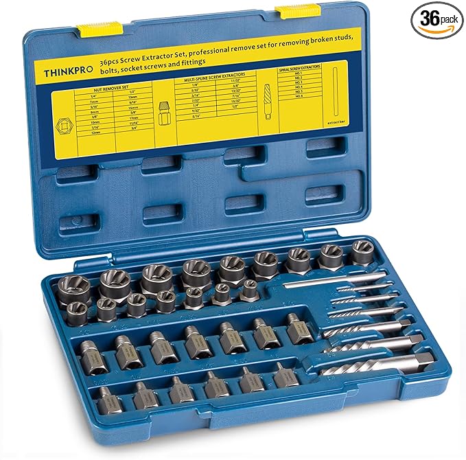 36Pcs Screw & Bolt Extractor Set, 2-in-1 Multi-Spline Lug nut Remover, Easy out Stripped Screw Removal Tool Kit for Damaged, Frozen, Studs, Rusted, Rounded-Off Bolts, Nuts