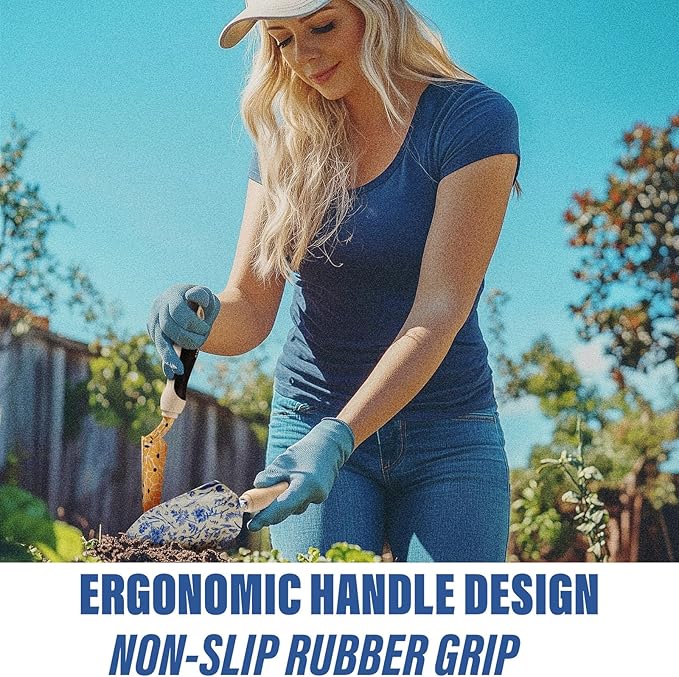 Gardening Tool Set of 5 Heavy Duty Aluminum Garden Tools with Non-Slip Rubber Grip, Fashion Garden Bag, Durable Hand Tools for Gardener, Weeding, Gardening Gifts for Women,Men - Floral