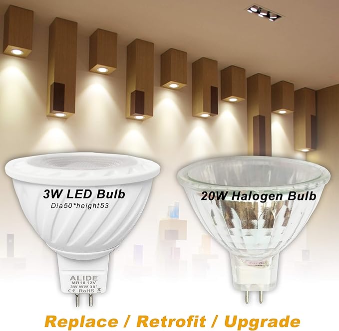 ALIDE MR16 3W Led Bulbs 20W Halogen Equivalent,2700K Soft Warm White,12V GU5.3 Low Voltage Bulb for Outdoor Landscape Flood Yard Garden Track Lighting,Non-Dimmable 270lm,38 Deg,6 Pack