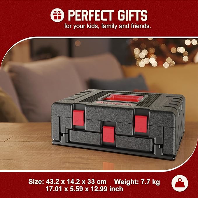 Sundpey Home Tool Kit with Drawer - 379-PCs Portable Complete Household and Auto Repair Tool Set - Hand General Basic Tool Box Storage Case - Full Basic Toolkit for Handyman & Diyer & Homeowner Red