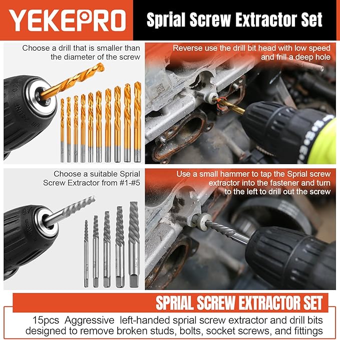 40 Pcs Bolt & Screw Extractor Set with Left Hand Cobalt Drill Bit Set, Easy Out Broken Stripped Screw Removal Tool for Damaged, Frozen, Studs, Rusted, Rounded-Off Bolts, Nuts & Screws, T15139