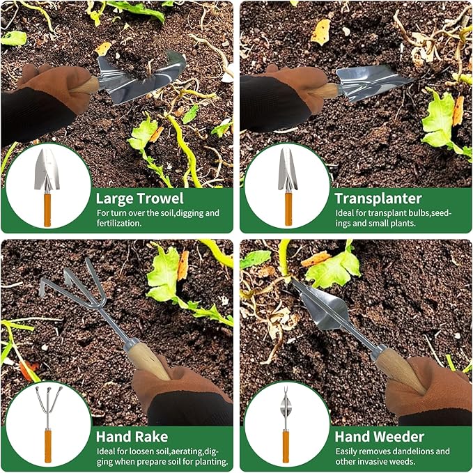 20-Piece Gardening Tools with Fashion and Durable Garden Tools Storage Bag - Heavy Duty Garden Hand Tools Stainless Steel Ergonomic Rust-Proof Garden Tool Set - Ideal Gardening Gifts for Women