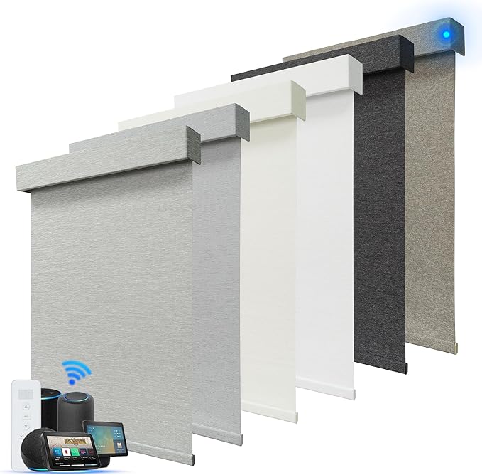 Motorized Blinds with Remote, Blackout Smart Roller Blinds Compatible with Apple Homekit Google Home and Alexa, Automatic Window Blinds Customize, Grey