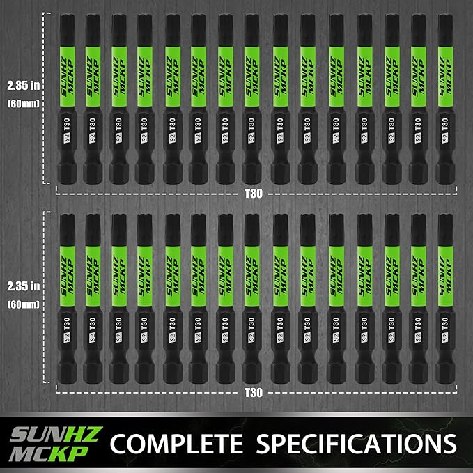 SUNHZMCKP Impact Torx Bits Set T30, 30 Pack Security Screwdriver Bit Set, S2 Alloy Steel Tamper Resistant Star Bits with 1/4” Hex-Shank, CNC Machined Tips Power Bits with Storage Box
