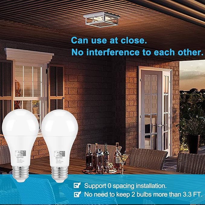 Dusk to Dawn Light Bulbs 1000 Lumen, Soft White, LED 12W, A19 E26, 2-Pack, HQ-H021