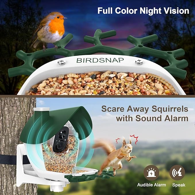 birdsnap® P33 - Bird Feeder with Camera Solar Powered, 2K Video Bird Camera Feeder Live with 32GB Card, AI Identify Feather Species, Auto Record in Backyard, for Birds Lover
