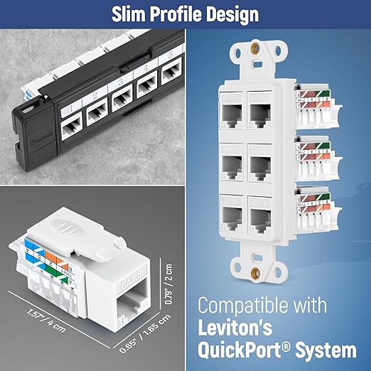 Everest easyJACK - 45° Angled Speed Termination Keystone Tool Set - with 20-Pack of RJ45 Cat6 Keystone Jacks in White (Slim Profile Design) - Time Saver Network Punch Down Tool Cat6