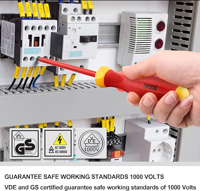 XOOL 1000V Insulated Electrician Screwdriver Set, 8-Piece with Magnetic Tips, Non-Slip Handle, Slotted & Phillips, Chrome Vanadium Steel, VDE & GS Certified for Safe Electrical Work