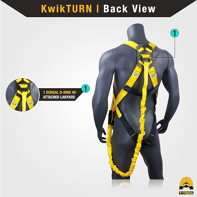KwikSafety - SCORPION Safety Harness [w/Attached 6ft Lanyard] Safety Harness Fall Protection Kit ANSI OSHA