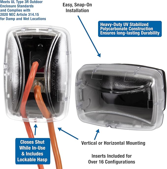 Intermatic WP3100C Weatherproof Electrical Outlet Cover - Extreme Temperature Resistance, Heavy-Duty Construction, Versatile Design & Multi-Configurable, Easy Install, Secure Fit for Outdoor in-Use