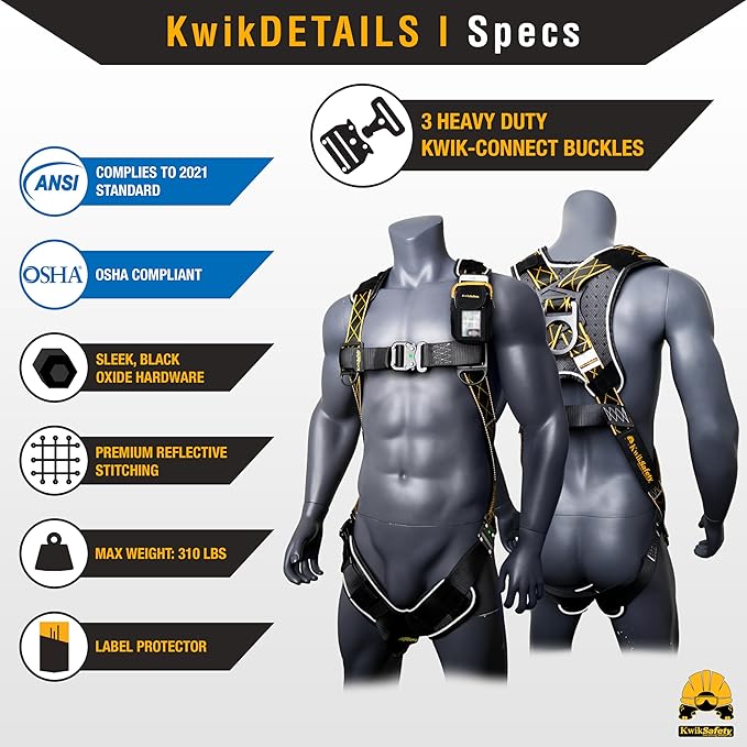 KwikSafety - TORNADO DiamondBACK Full Body Harness [1 D-RING] Premium Safety Harness Fall Protection Kit ANSI OSHA