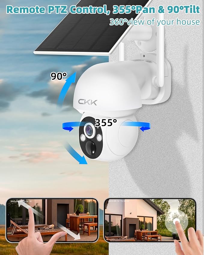 CKK 2.5K Solar Security Cameras Wireless Outdoor,Family Safety System,4 Cameras Kit with Full Color Night Vision,360° View,2.4Ghz WiFi Camera,2-Way Audio,Spotlight,128G Local Storage,No Monthly Fee