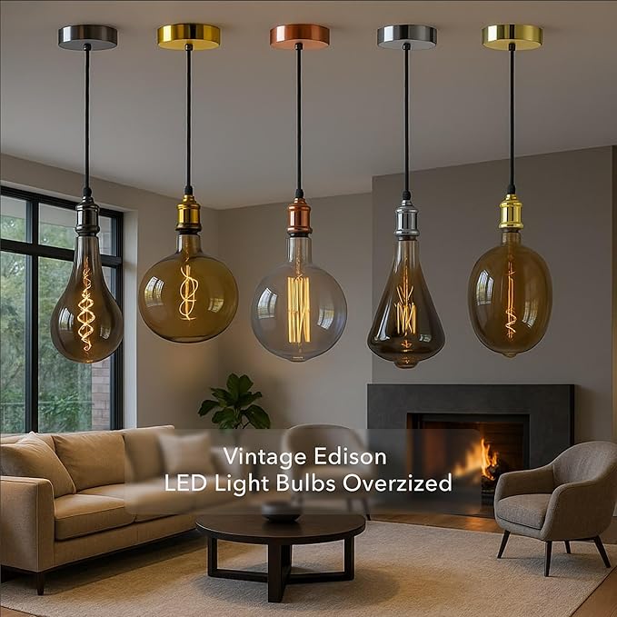 Oversized Edison LED Light Huge Bulb Vintage G63(G200) 7W Equivalent 40W - Dimmable 2200K Warm Amber Glow - 400 Lumens E26 Base - Large Filament Decorative Bulbs - 360° Beam (Golden Glass)