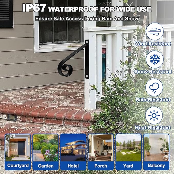 12inch Handrail for Outdoor Steps,1 Step Stair Handrails-Wall Mounted Wrought Iron Hand Railing-Powder Coated Carbon Steel-Metal Art Single Step Handrail-Step Grab Rail for Indoor Outdoor Stair Step