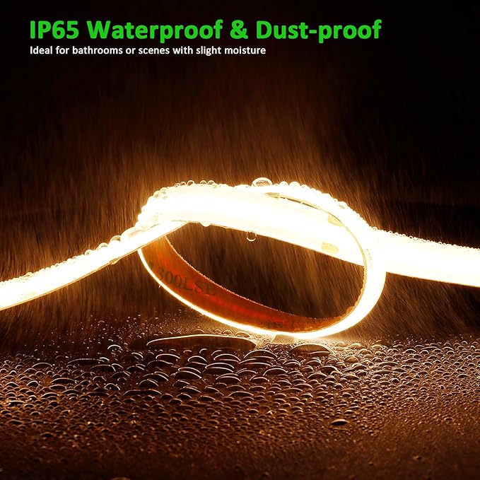 JOYLIT 24V COB LED Strip Lights Waterproof 3000K 550LM/FT Super Bright 16.4ft 2400LEDs CRI 95+, UL PRO 90W Dimmable Warm White Adhesive LED Tape for Commercial, Residential