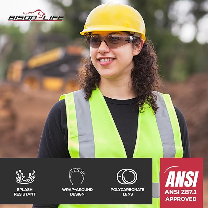 BISON LIFE Keystone Color Lens Safety Glasses | Anti Scratch | Impact Resistance | ANSI Z87.1 Standard | UV 400 Protection