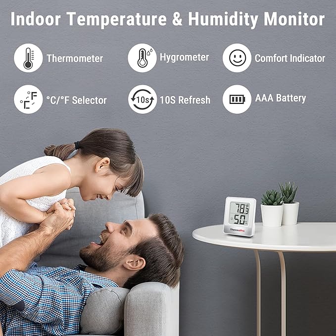 ThermoPro TP49 4 Pieces Digital Hygrometer Indoor Thermometer Humidity Meter Mini Hygrometer Thermometer with Temperature and Humidity Monitor Room Thermometer