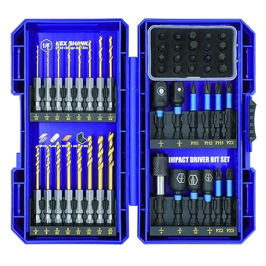 JEFE HEX 48pcs Impact Screwdriver Bit Set, HSS Titanium Coated Hex Drill Bit Set, Impact Drill Bit Set for Heavy Duty Precision Driving, Drilling Ideal for DIY Projects and Professional Use