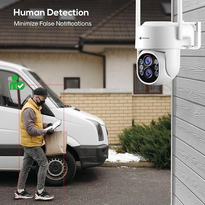 Kittyhok Wireless Security Camera System Outdoor with Monitor, 8pcs 2K Dual Lens PTZ Security Cameras, 10x Mixed Zoom, Auto Tracking, Human Detection, Spotlight | 10CH NVR with 10" Monitor, 500GB HDD