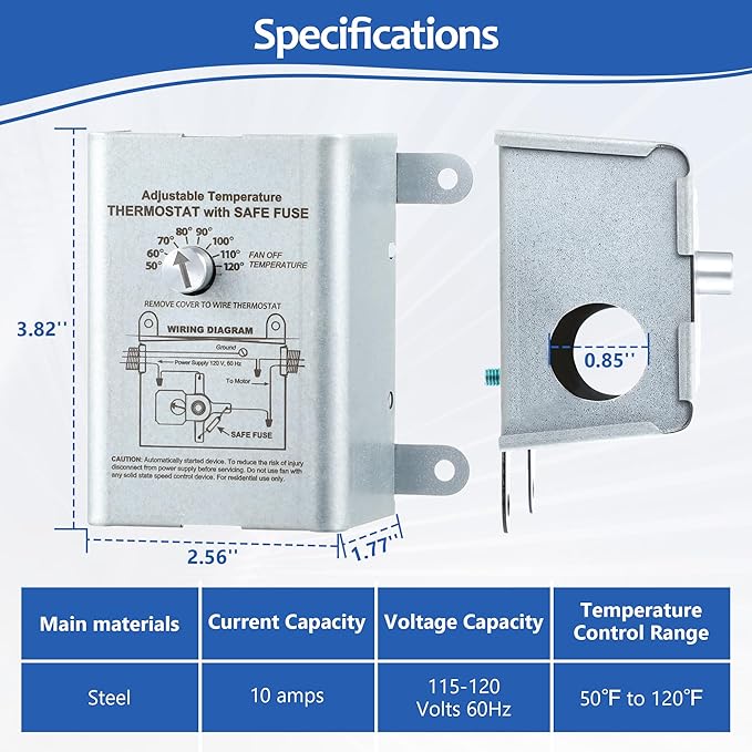 Saillong 2PACK 10 Amp Attic Fan Thermostat Control With Adjustable Temperature Finger Dial Switch, Programmable Replacement for Exhaust Fan, Greenhouse