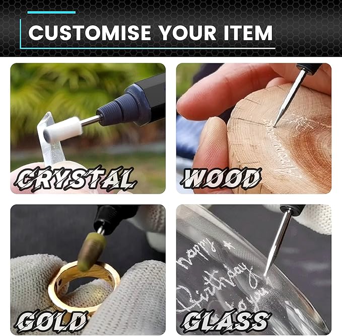 AM ARROWMAX Mini Electric Engraving Pen, 36 Bits With Aluminum Case, Bluetooth, APP, Cordless Mini Rotary Tool, Engraving Pen for Metal, Wood, Glass and Plastic, (SGS MINI) Black