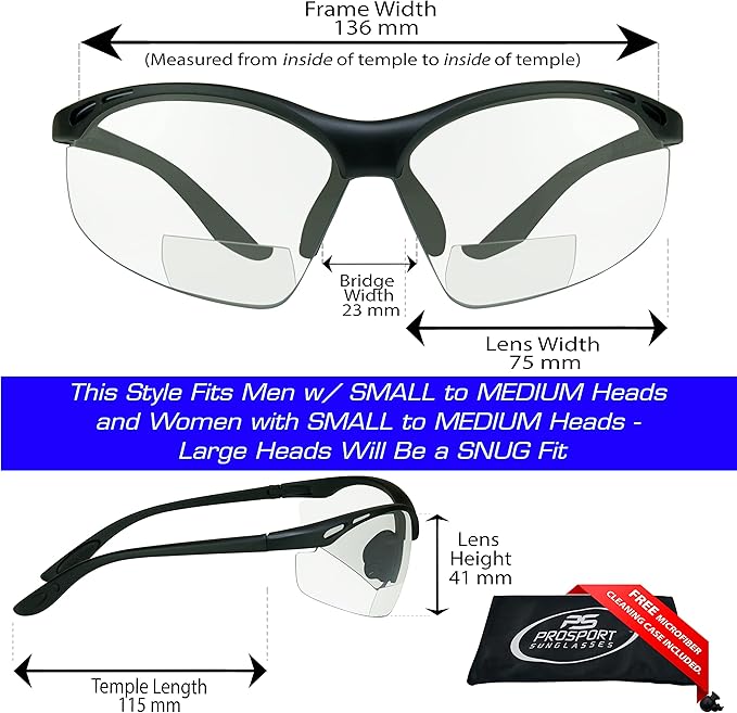 proSPORT Bifocal sunglass Safety Reader Z87 Wrap Around No Slip Grip +1.50 +2.00 +2.50 +3.00