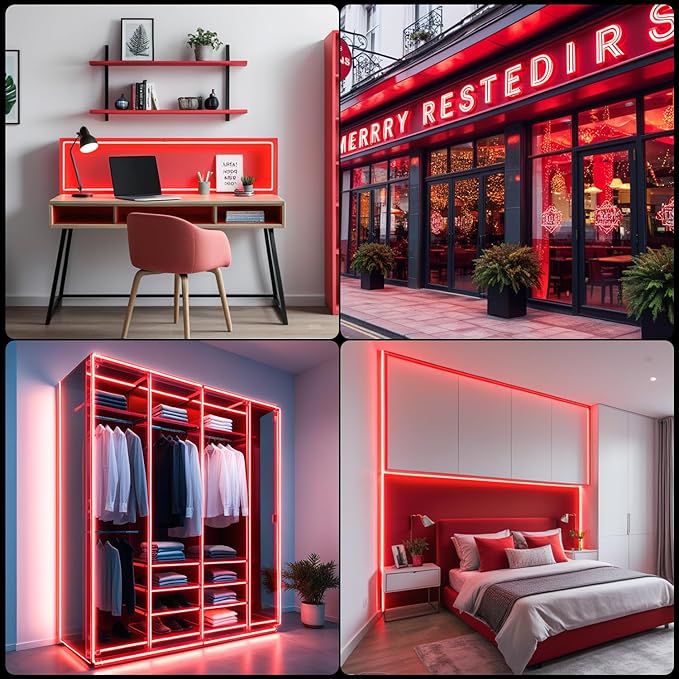 iNextStation 12V Red LED Strip Lights 16.4FT, Flexible Silicone Neon Rope Light, Waterproof, Cuttable, Dimmable & Linkable, for Cabinet, Ceiling, Wall, Bedroom, Kitchen, Garage (No Adapter)