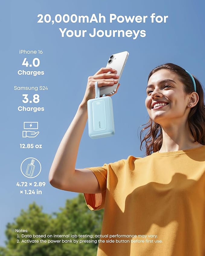 Anker Zolo Power Bank, 45W Max Fast Charging, 20,000mAh Battery Pack with Dual Built-in USB-C Cables, USB-C&A Port, for iPhone 17/16 Series, Samsung, MacBook, iPad, and More