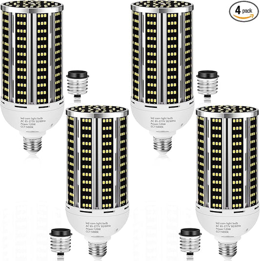 4 pack 120W LED Corn Light Bulb(1200W Equivalent ) ,Commercial Grade DayLight 5000K E26/E39 15900LM Medium Mogul Base LED Lamp,Large Area Lights For Outdoor Indoor Garage Warehouse Factory Bay Light