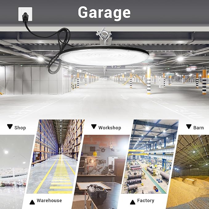 300W UFO Led High Bay Light,120VAC,5000K Daylight Commercial Bay Lighting,IP66 Waterproof,45050LM,1300W MH/HPS with Plug Area Light for Warehouse/Shop/Workshop/Barn/Gym/Factory