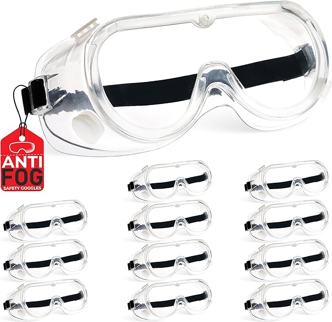 BISON LIFE Clear Anti-Fog Safety Goggles, Chemical Splash Resistant, Adjustable Strap, Anti-Scratch Eye Protection Glasses