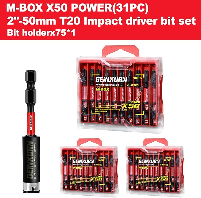 30Pieces 2 In. T20 Impact Tough Magnetic Screwdriver Bit Set, #20 Torx Head Power Bits, S2 Alloy Steel Star Bits with 1Pc Impact Bit Holder and Storage M-Box