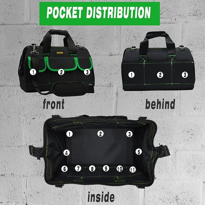 18 Inch Tool Bag With Comfortable Shoulder Straps, Waterproof Wide Mouth Tool Kit, Tool Storage Package For Men/Women (18IN Green)