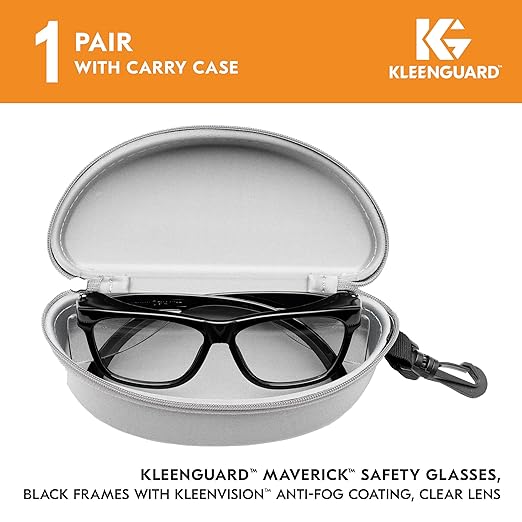 KLEENGUARD™ V30 Maverick™ Safety Glasses (56567), Clear Lenses with KleenVision™ Anti-Fog coating, Black Frame, Carrying Case, Eyewear for Men and Women