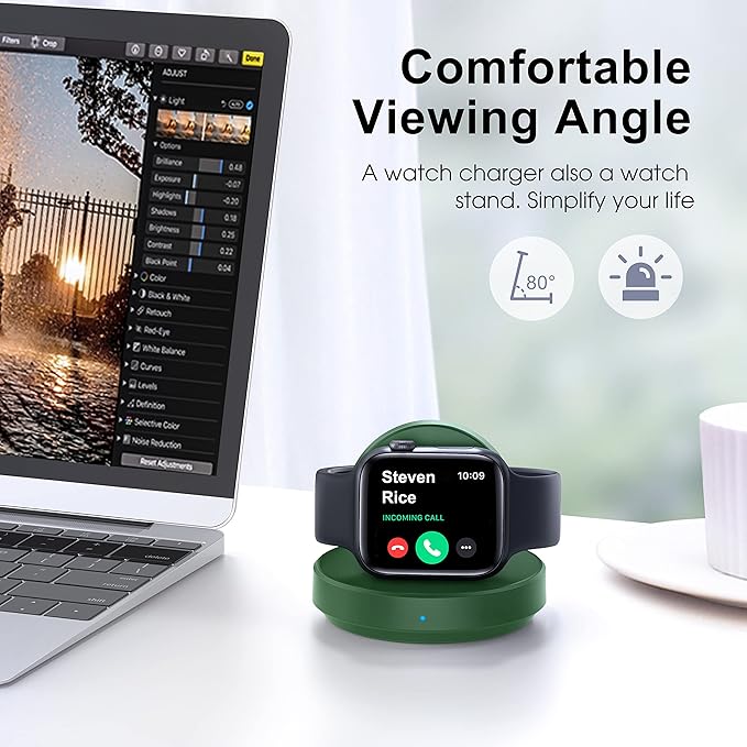 Portable Magnetic Charging Dock for Apple Watch, Wireless Fast Watch Charger Stand with Charging Cable, Support Nightstand Mode, Compatible with Apple Watch 10 9 8 7 SE 6 5 4 3 2/Ultra 2-Green