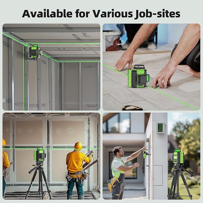 Huepar Laser Level 360 Self Leveling, Rechargeable Green Laser 3x360° Cross Line Lazer Leveler 3D Level Laser Tool for Construction and Picture Hanging, Strong Magnetic Bracket&Hard Carry Case -HM03CG