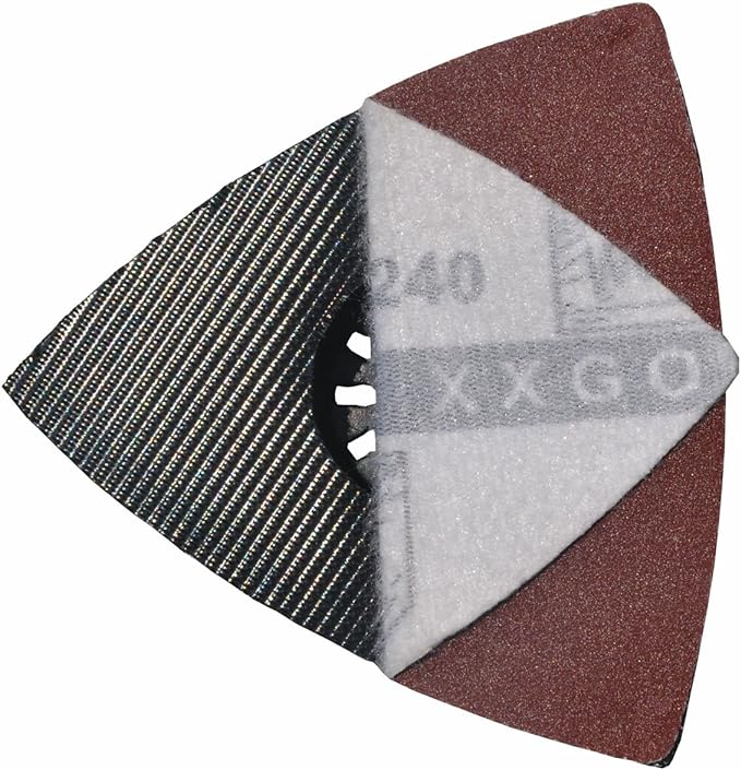 XXGO 105 Pcs Triangular 3-1/8 Inch 80mm 60 80 100 120 240 Grits Multitool Sanding Pads Kits Include 100 Pcs Triangle Sandpaper and 5 Pcs Triangle Sanding Pads XG105T