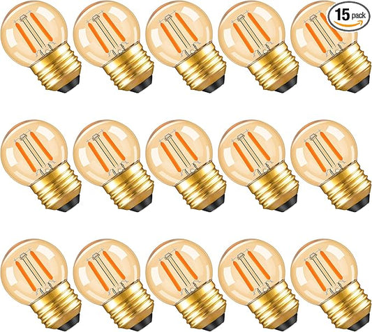 G40 LED Low Watt Light Bulbs Warm Glow E26 Amber 1W 10 Watt Light Bulb,Low Lumen Light Bulb Small Edison Short Decorative Dim Light Bulbs for Lamp,Bedroom,Warm White 2200K 100LM,Non Dimmable,15 PACK